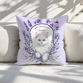 Almofada Lavanda Elegante e Aniversário de Gato