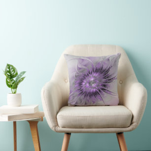 Almofada Lavanda Flor Sonho Moderno Abstrato de Arte Fracta