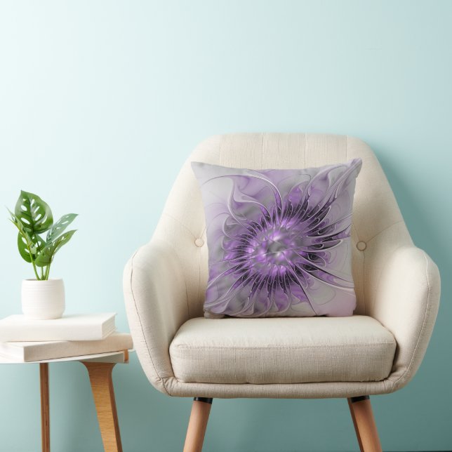 Almofada Lavanda Flor Sonho Moderno Abstrato de Arte Fracta (Cadeira)