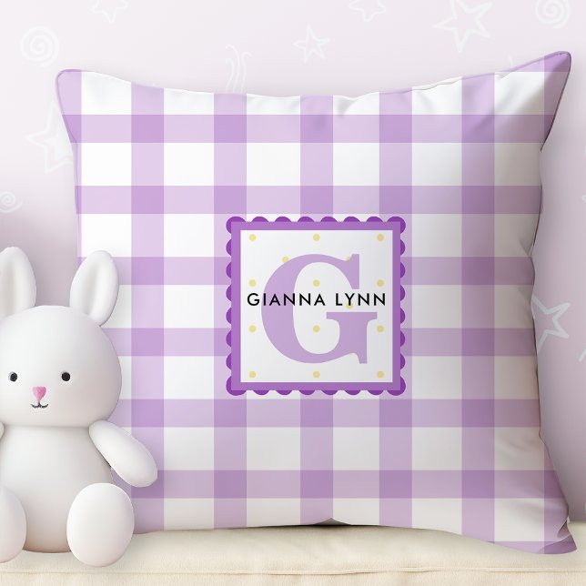 Almofada Lavanda Gingham Monogrammed (Criador carregado)