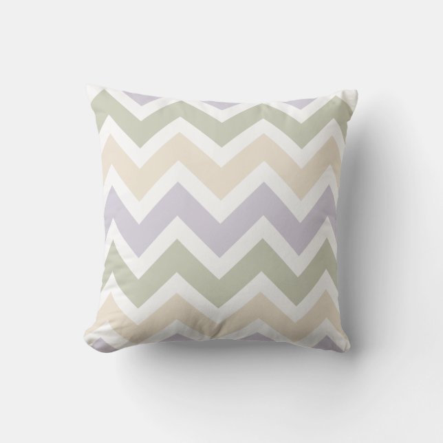 Almofada Lavanda, Verde Pálido, Padrão Ivory Chevron (Frente)