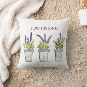 Almofada Lavandas flores aquarelas herbáceas roxas elegante