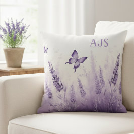Almofada Lavender Field Throw Pillow – Monogram Initials
