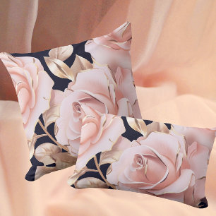 Almofada Le Boudoir Noir Rosas Rosa Pêssego em Preto