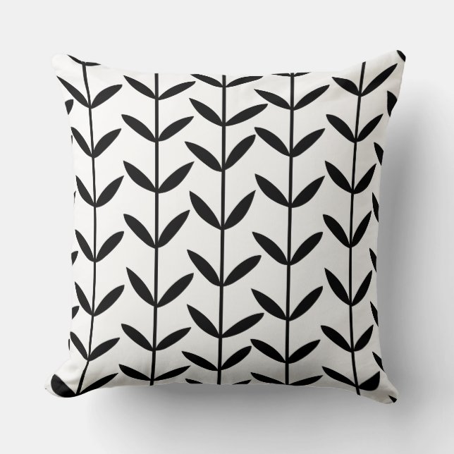 Almofada Leaf Stems - Preto em Branco (Frente)