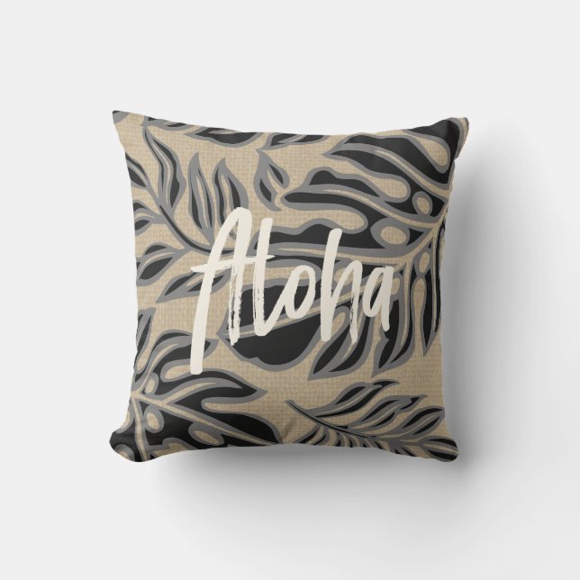 Almofada Leaf Tiki — Carvão Tropical Havaiana Reversível (Frente)