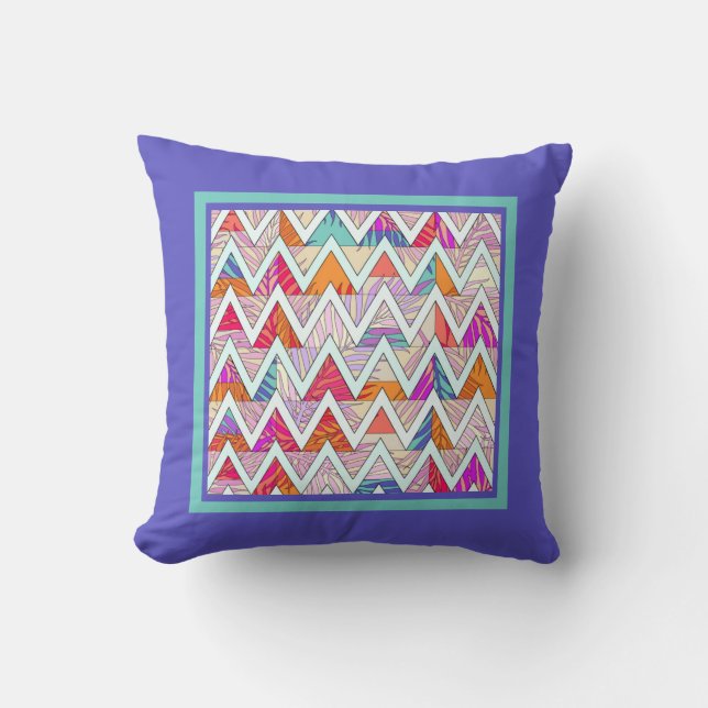 Almofada Leafy Chevron em Periwinkle/Mint (Frente)