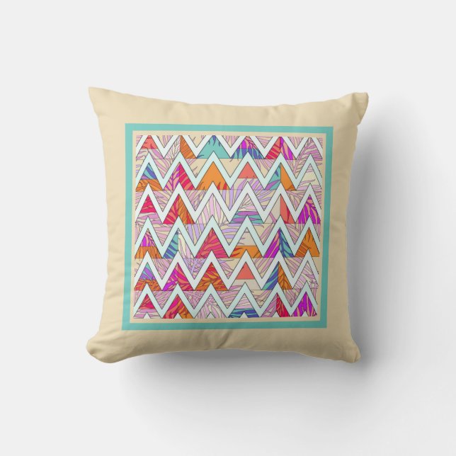 Almofada Leafy Chevron no Travesseiro Tan/MintThrow (Frente)