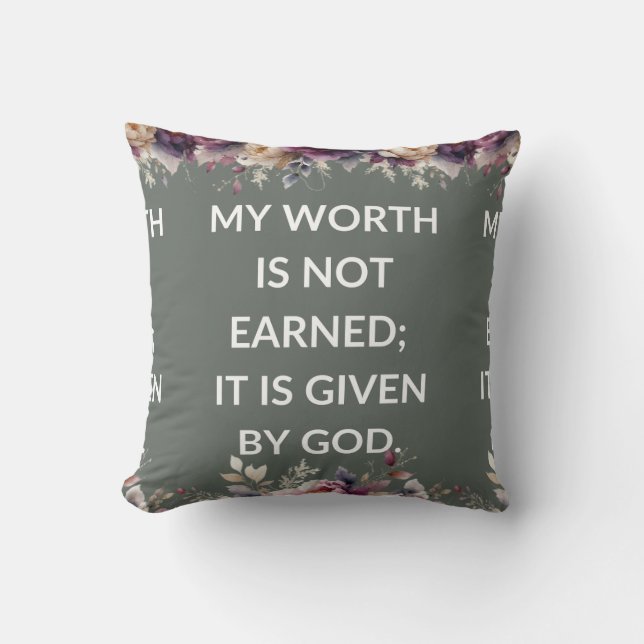 Almofada Leafy pillow with a simple religious quote (Frente)
