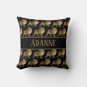 Almofada Leão Africano Negro e Dourado