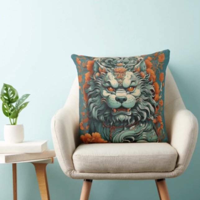 Almofada Leão da Sabedoria Flu  (Asian Lion Head  pillow high quality 100% polyester hidden zipper enclosure. Made in the USA. )