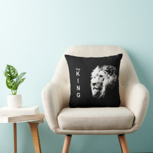 Almofada Leão Pop de Arte Moderna Preto e Branco Elegante