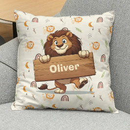Almofada Leão Reprodutor com Placa de Nome de Madeira