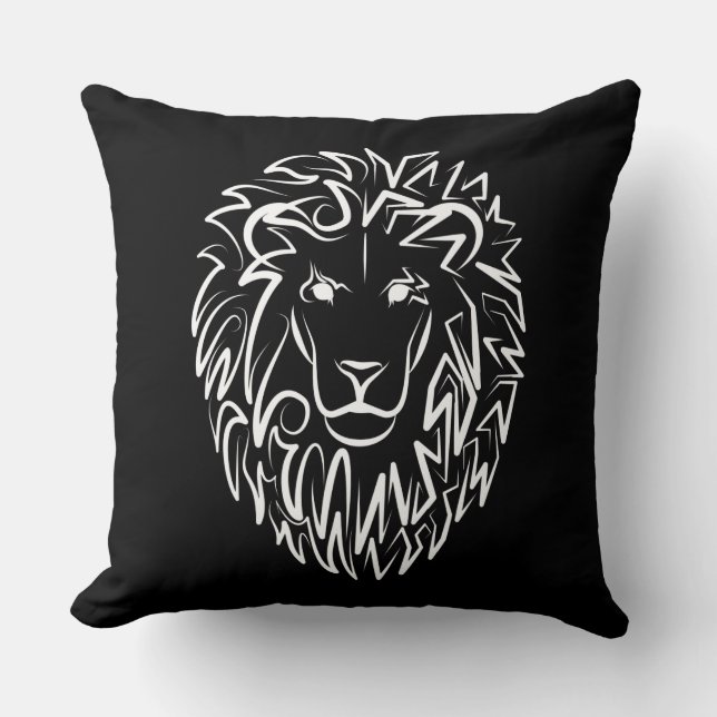 Almofada Leão Tribal Negro e Branco (Frente)