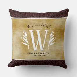 Almofada Leather Leaf & Vintage Paper Surname Motto