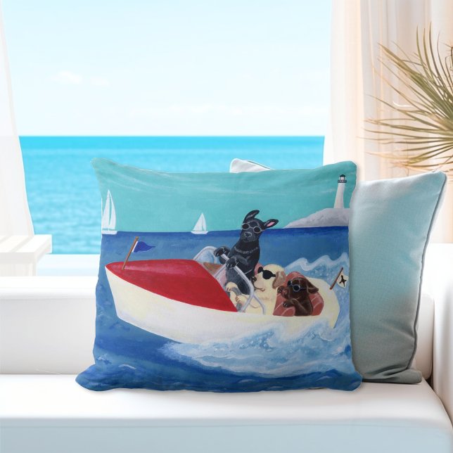 Almofada Legal pintura de Labradores de Verão (Cool Summer Labradors Throw Pillow.  Nice Gift Idea for Labrador Owner's Beach House.)
