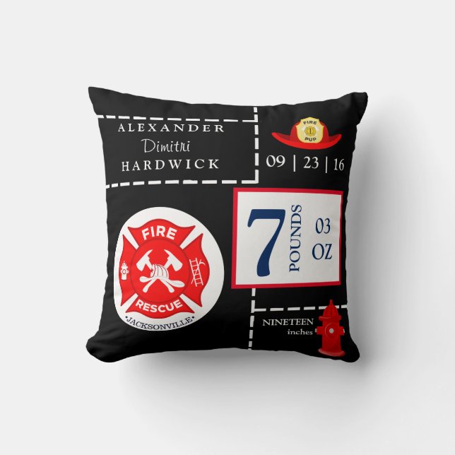 Almofada Lembrança do Stats do nascimento do menino do fogo (Frente)