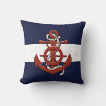 Leme de navio vermelho náutico/âncora azul marinho