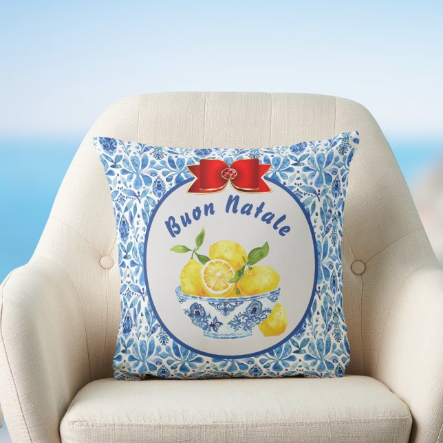 Almofada Lemon Azulejo Buon Natale Arco Azul Vermelho (Criador carregado)