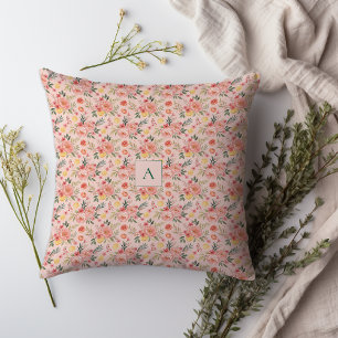 Almofada Lemon Floral peônia rosa padrão monograma rústico