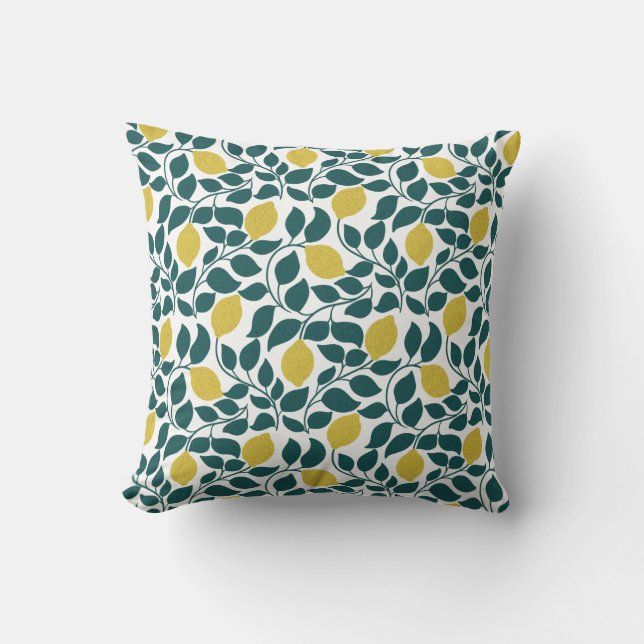 Almofada Lemon & Leaf Estampa Totalmente Desenhada à Mão (Frente)