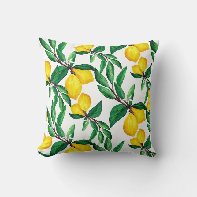Almofada Lemon Leaf Yellow Green Pattern Throw Pillow (Frente)