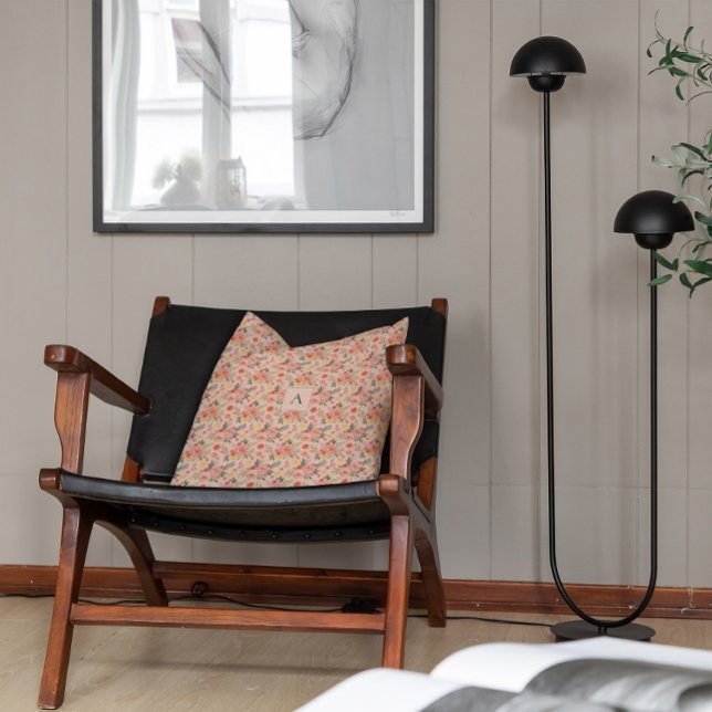 Almofada Lemon Rosa Floral Monograma do padrão (Criador carregado)