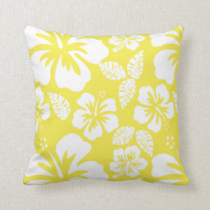 Almofada Lemon Yellow Hawaiian Tropical Hibiscus