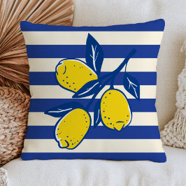 Almofada Lemons Citrus Fruit Blue Stripes Mediterranean