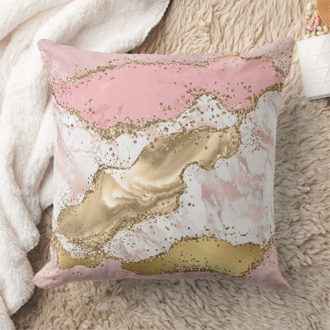 Almofada Lente Dourada de mármore branco rosa (Cobertor)