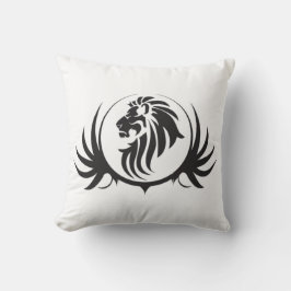 Almofada Leões Pretos Cabeça em Cusha Branca
