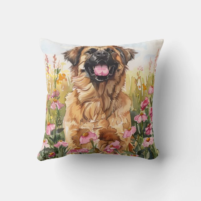 Almofada Leonberger Watercolor Throw Pillow (Verso)