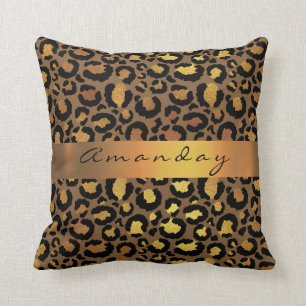 Almofada Leopard Animal Black Lux Dourado Stripe Nome Áfri