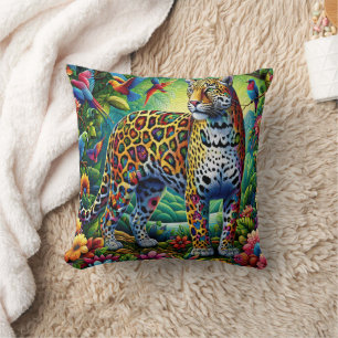 Almofada Leopard Aura: Aves Tropicais ao redor