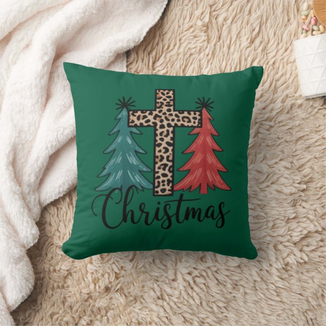 Almofada Leopard Cross Christmas Trees Christian (Cobertor)
