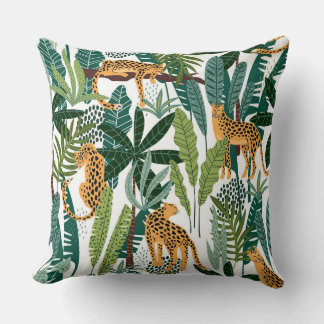 Almofada Leopardo castanho em folhas de selva tropical embr
