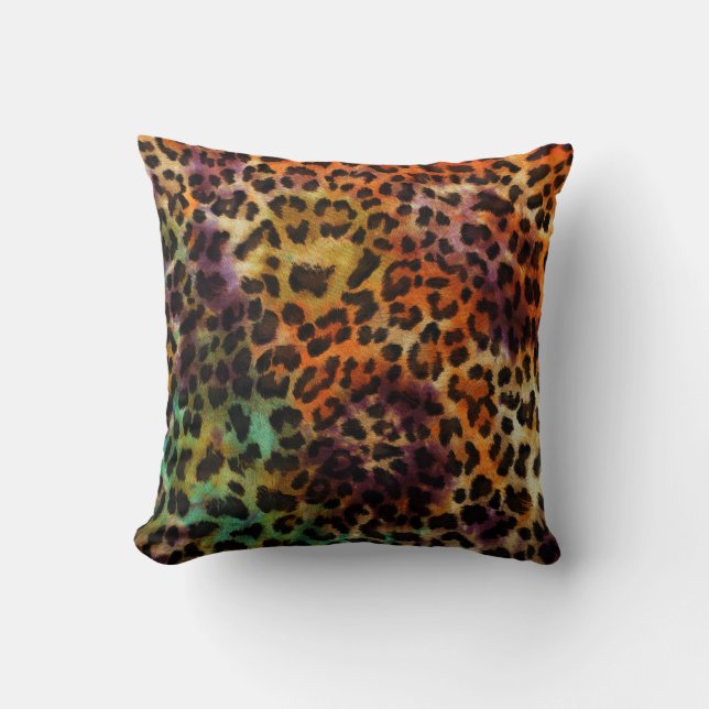Almofada Leopardo Colorido: Textura de Abstrato (Frente)