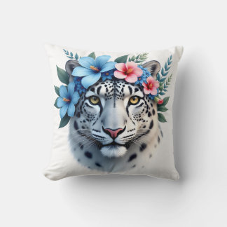 Almofada Leopardo da Neve com Cobertor de Coroa Floral Azul