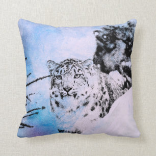 Almofada Leopardo de neve da aguarela