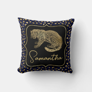 Almofada Leopardo Dourado e Impressão de Leopardo Azul