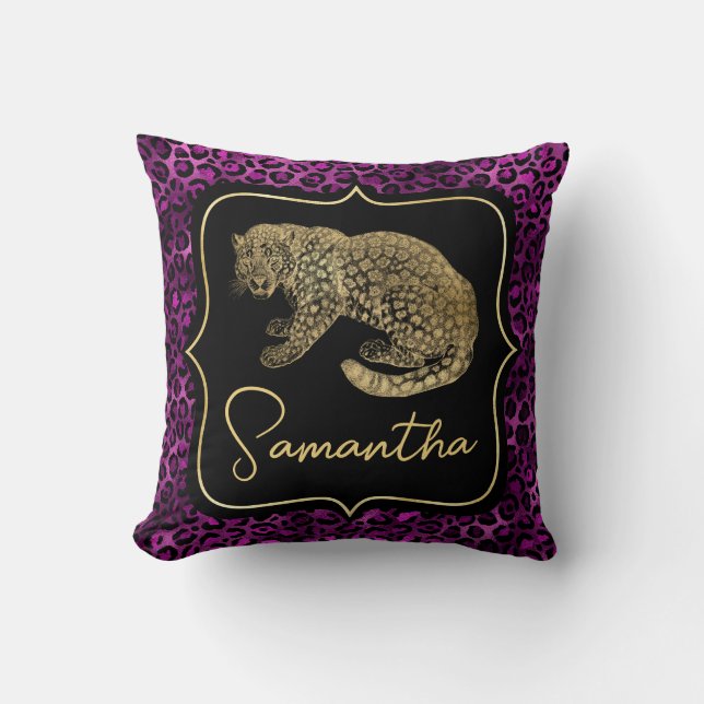 Almofada Leopardo Dourado e Impressão Leopardo Roxo (Frente)