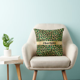 Almofada Leopardo esmeraldo dourado verde chita