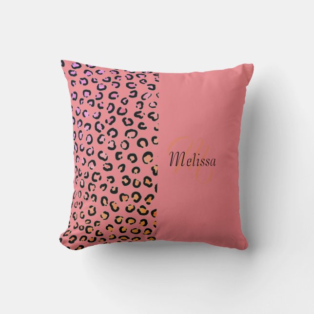 Almofada Leopardo Imprime Duas Pontas Cor-de-Rosa Nome Mono (Frente)