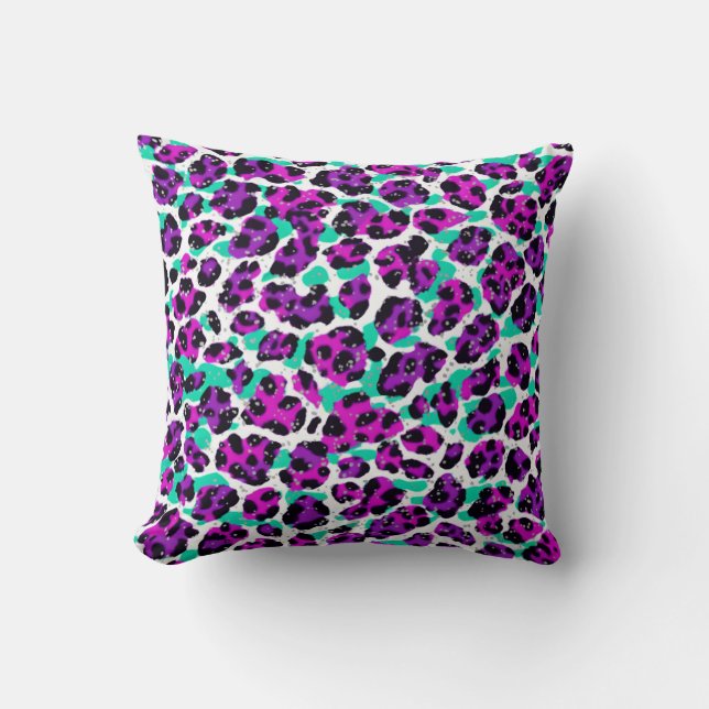 Almofada Leopardo Imprime Magenta Cor-de-Rosa Azul (Frente)