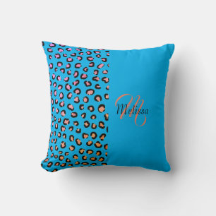 Almofada Leopardo Imprimir Dois Tom Ametist Azul Nome Monog