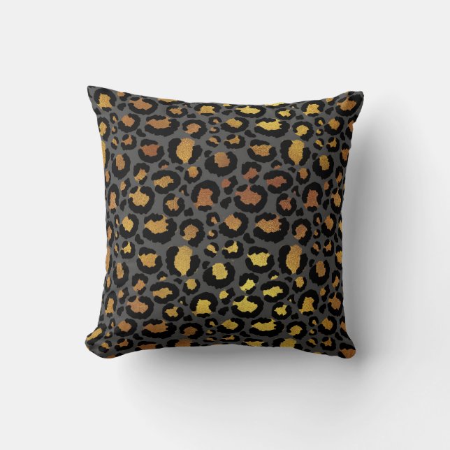 Almofada Leopardo Negro Mel Dourado Grafite Africano (Frente)
