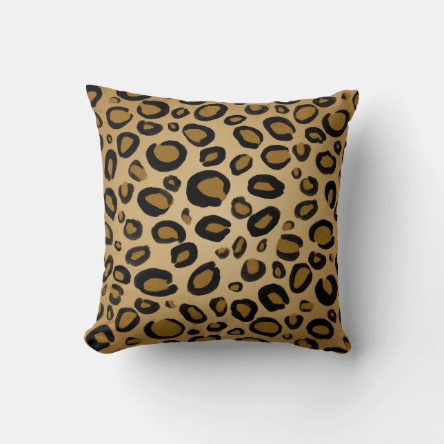 Almofada Leopardo Pintado Impressão de Onça Manchas Dourado (Frente)
