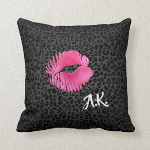 Almofada Leopardo Preto Cinzento Quente-Rosa Beijo Beijo Co