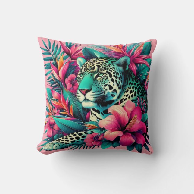 Almofada Leopardo rosa Jaguar Big Cat Art (Frente)