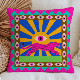 Almofada Leopardo Rosa Raios de Sol Amarelos Olhos Maus Fun